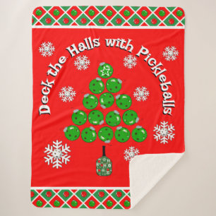 Couverture Sherpa Sapin de Noël de pickleball Décorez les salles Rou