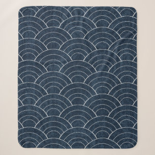 Couverture Sherpa Sashiko sans soudure motif de teinture indigo avec