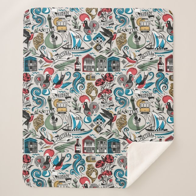 Couverture Sherpa Saudade // motifs populaires du Portugal (Devant)