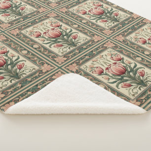 Couverture Sherpa Saumon fleurissent et ornement vert émeraude