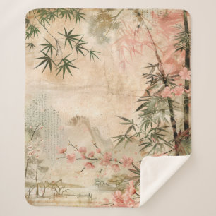 Couverture Sherpa Scène de jardin de fleurs de cerisier (1)