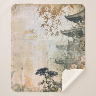 Couverture Sherpa Scène de jardin de fleurs de cerisier (7)