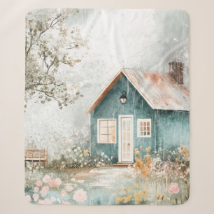 Couverture Sherpa Scène de jardin de fleurs sauvages dans un cottage