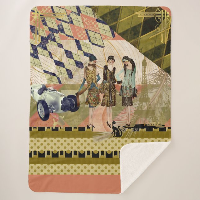 Couverture Sherpa Scène vintage Paris Flappers (Devant)