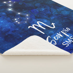 Couverture Sherpa Scorpio Zodiac Constellation Bleu Galaxie Monogram