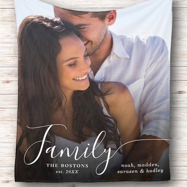 Couverture Sherpa Script photo moderne Couple Famille Love Noms Date (Créateur téléchargé)
