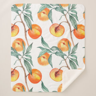Couverture Sherpa Seamless watercolor pattern with peaches on a whit