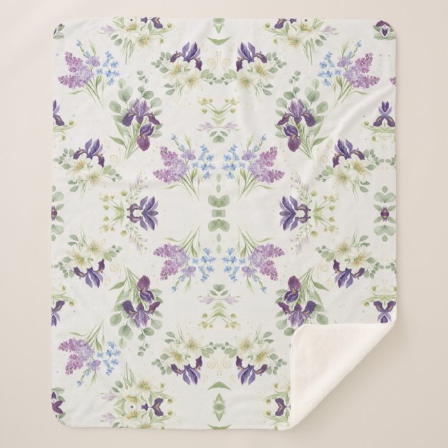 Couverture Sherpa Serene Watercolor Spring Bouquet Pattern (Devant)