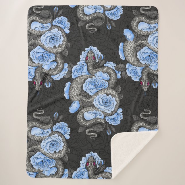 Couverture Sherpa Serpents et roses bleus (Devant)