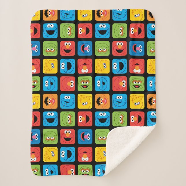 Couverture Sherpa Sesame Street Cubed Visages Motif (Devant)