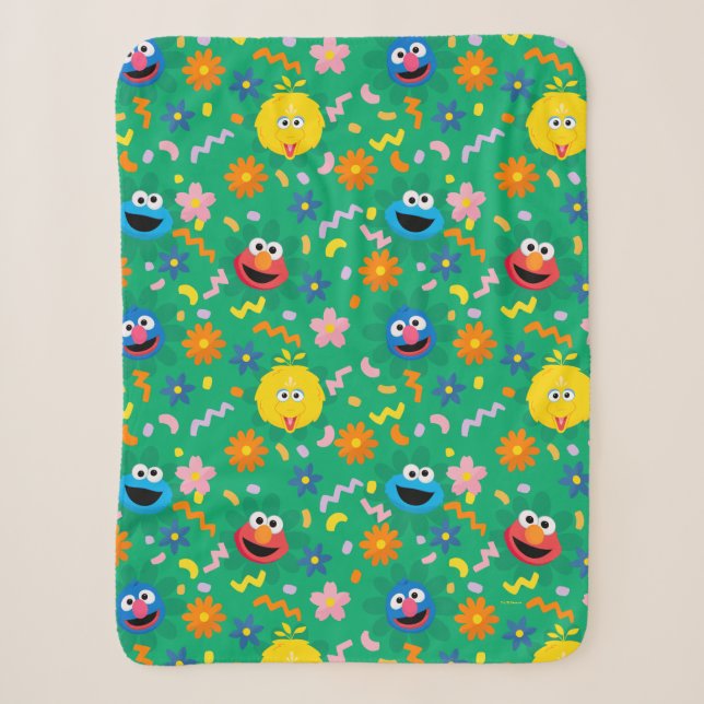 Couverture Sherpa Sesame Street Green Floral Motif (Devant)
