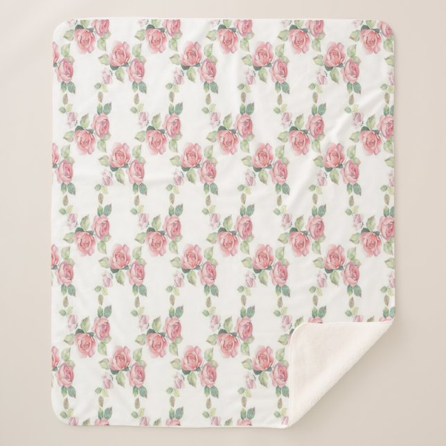 Couverture Sherpa Shabby Chic Rose Floral (Devant)