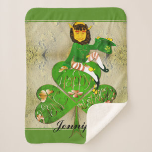 Couverture Sherpa Shamrock Leprechaun "Bonne St. Patrick"