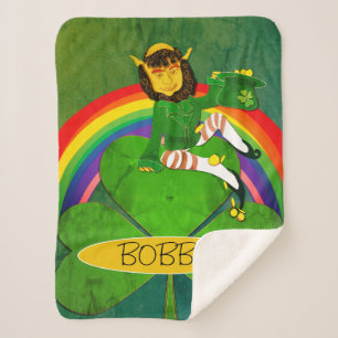 Couverture Sherpa Shamrock Leprechaun et arc-en-ciel