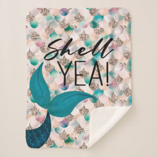Couverture Sherpa Shell Yea Turquoise & Gold Glam Mermaid Queue & Sc