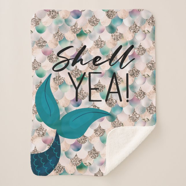 Couverture Sherpa Shell Yea Turquoise & Gold Glam Mermaid Queue & Sc (Devant)