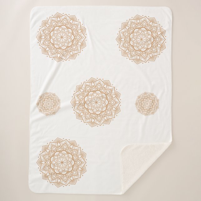 Couverture Sherpa Sherpa Blanket with Mandala Patterns in Soft Brown (Devant)