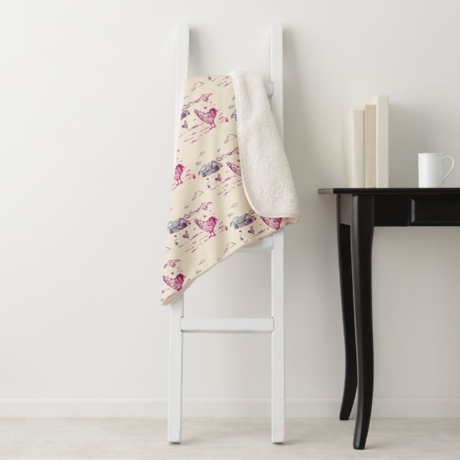 Couverture Sherpa Sherpa Throw-Medium Ivory Pink Purple Chicken Farm (En situation)