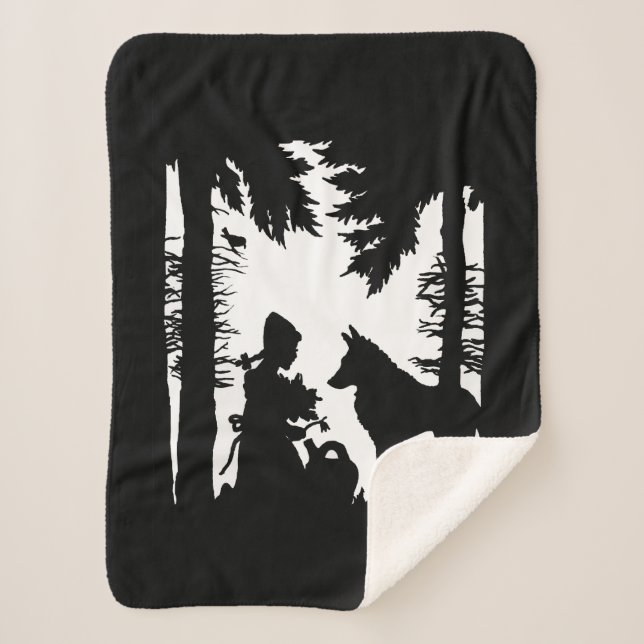 Couverture Sherpa Silhouette noire sur Hood rouge blanc Wolf (Devant)