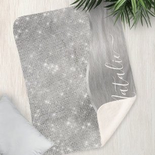 Couverture Sherpa Silver Glitter Glam Bling Personalized