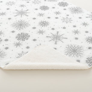 Couverture Sherpa Silver Snowflakes White Design