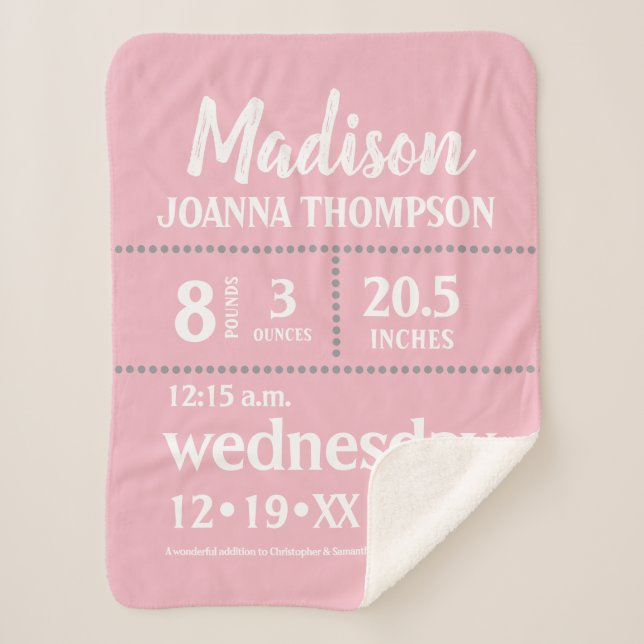 Couverture Sherpa Simple bébé fille naissance Information rose gris (Devant)