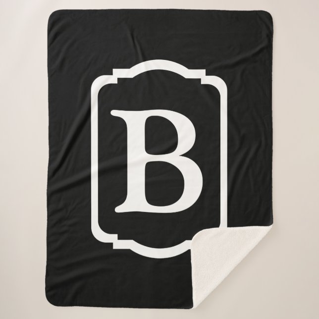 Couverture Sherpa Simple Black and White Framed Monogram (Devant)