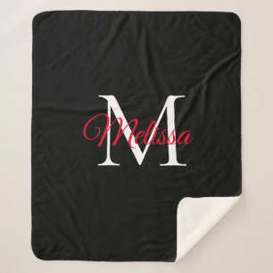 Couverture Sherpa Simple moderne monogramme noir rouge
