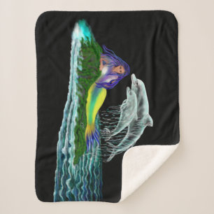 Couverture Sherpa Sirène avec dauphins