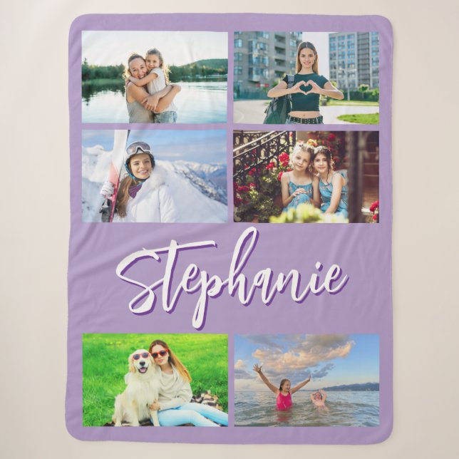 Couverture Sherpa Six photos horizontales Collage personnalisé viole (Devant)