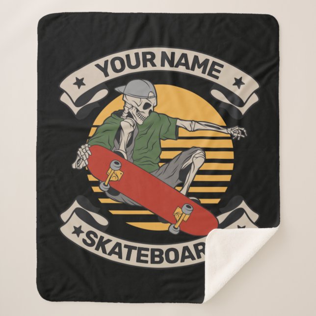 Couverture Sherpa Skateboard personnalisé Nez Grab Skeleton Skeleton (Devant)