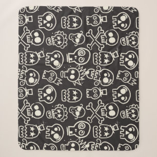 Couverture Sherpa Sketchchy noir crâne papier peint sans couleur