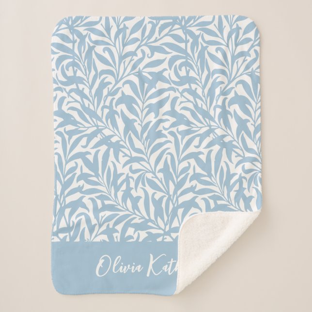 Couverture Sherpa Sky Blue Willow Bough Monogrammed (Devant)