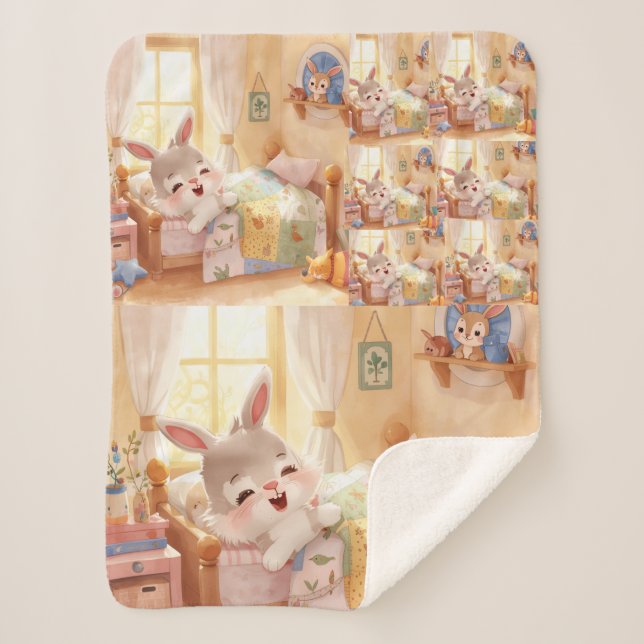 Couverture Sherpa "Sleepy Bunny Kids Blanket – Cozy Repeated Rabbit  (Devant)