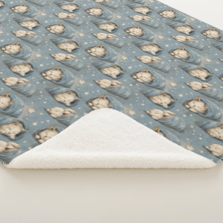 Couverture Sherpa Sleepy Cats Under Starry Sky Cozy Blue Pattern
