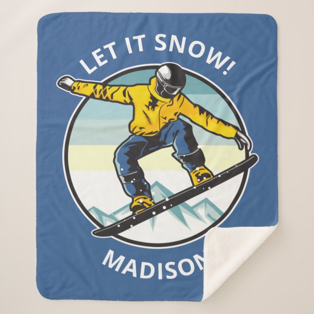 Couverture Sherpa SNOWBOARDER de texte et de nom personnalisés (Devant)