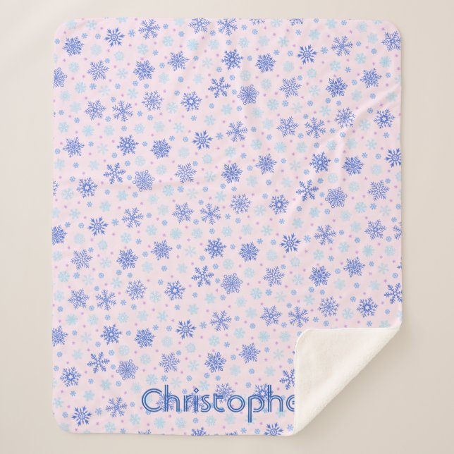 Couverture Sherpa Snowflakes Pink Pastel Pink Élégant Nom personnali (Devant)