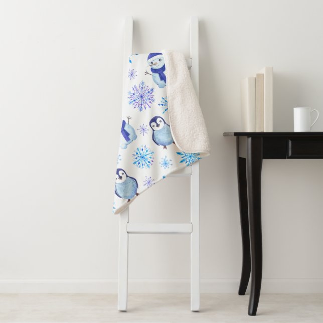 Couverture Sherpa Snowflakes, Snowmen et Pingouins de Noël (En situation)