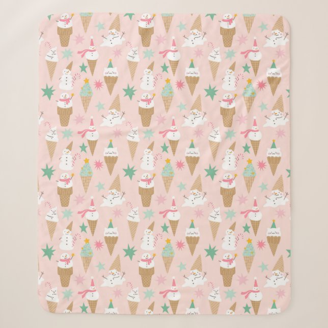 Couverture Sherpa Snowman Crème glacée cônes Noël Motif (Devant)