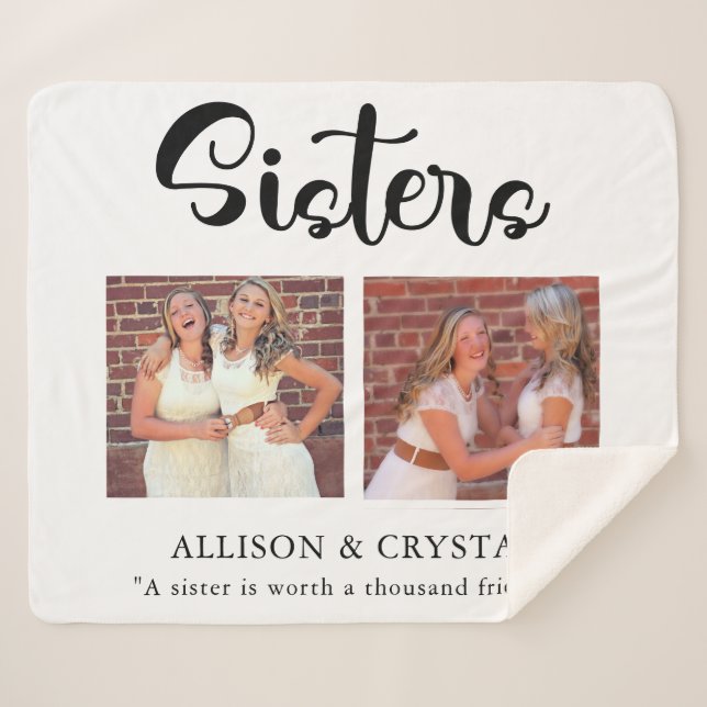 Couverture Sherpa  Soeurs Calligraphie 2 Photo Collage Citation Cade (Devant (Horizontal))