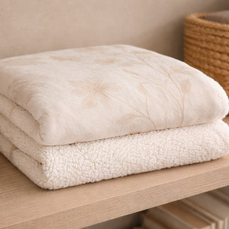Couverture Sherpa Soft Beige Florals Sherpa Blanket