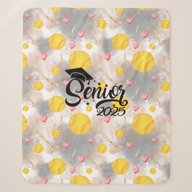 Couverture Sherpa Softball senior graduation cadeau d'aquarelle (Devant)