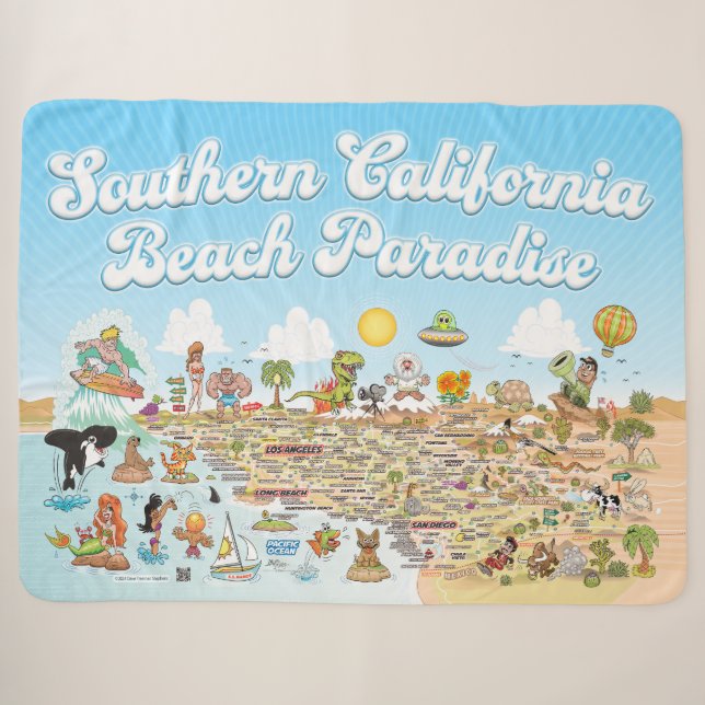 Couverture Sherpa Southern California Beach Paradise Fleece Blanket (Devant (Horizontal))