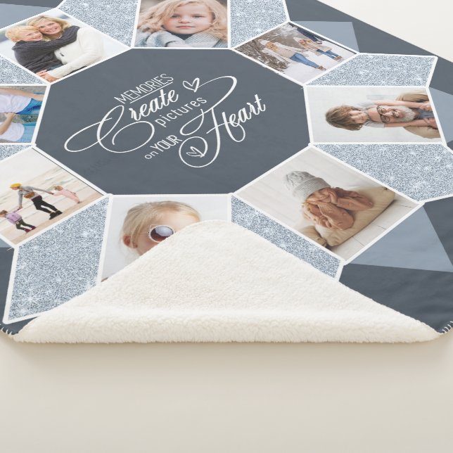 Couverture Sherpa Souvenirs Photo Collage Dusty Blue ID1016 (3/4)