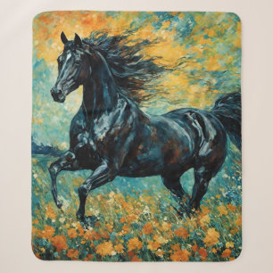 Couverture Sherpa Stallion noir galopant