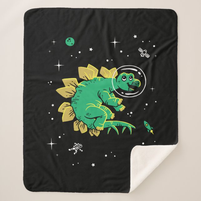 Couverture Sherpa Stegosaurus Dinos Tan Vert Dans L'Espace (Devant)