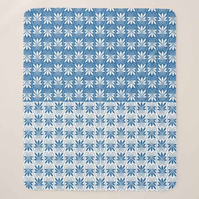 Couverture Sherpa Style bleu & blanc grec modèle floral (Devant)
