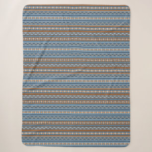 Couverture Sherpa Style sud-ouest Bleu et géométrique Brown Grand