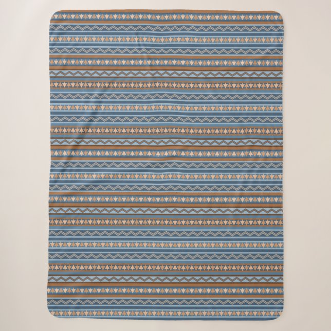 Couverture Sherpa Style sud-ouest Bleu et géométrique Brown Grand (Devant)