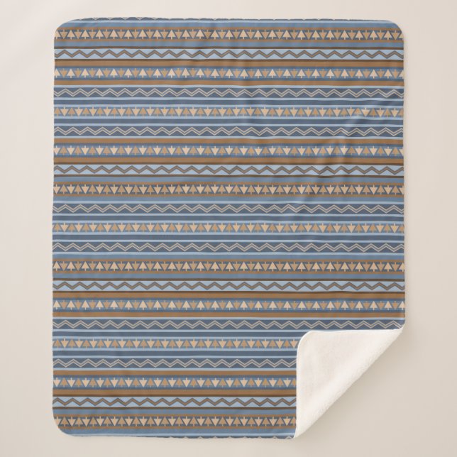 Couverture Sherpa Style sud-ouest bleu et géométrique Brown moyen (Devant)